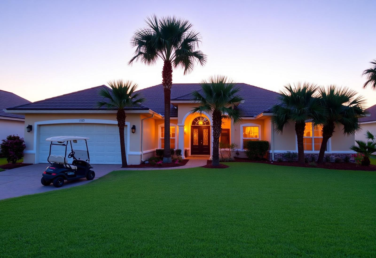 Beautiful Villages Florida home at golden hour